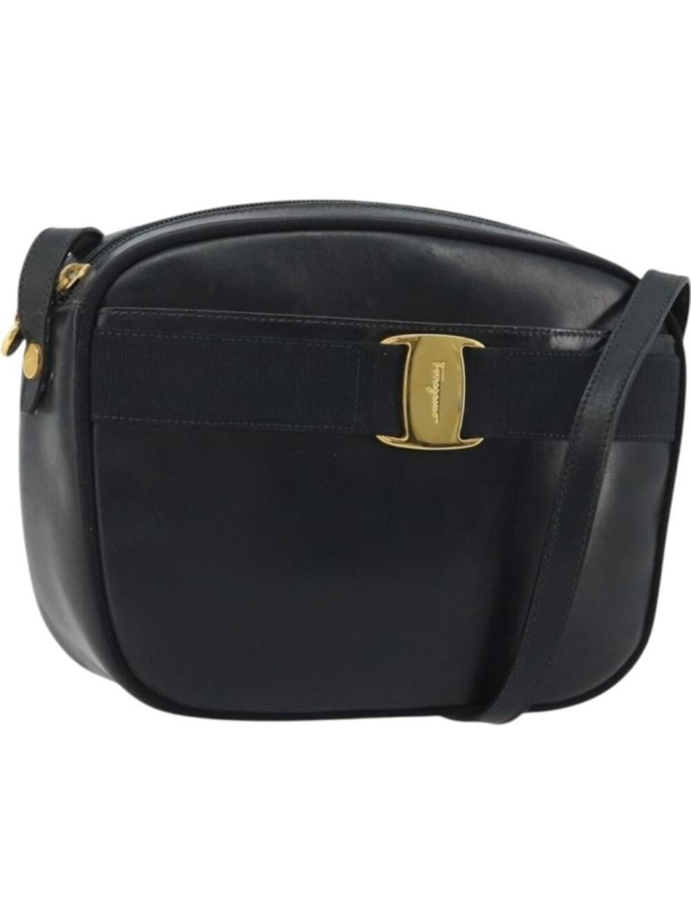 Salvatore Ferragamo Vala Shoulder Bag Leather Black Gold